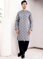 Viscose Grey Ceremonial Wear Weaving  Readymade Kurta